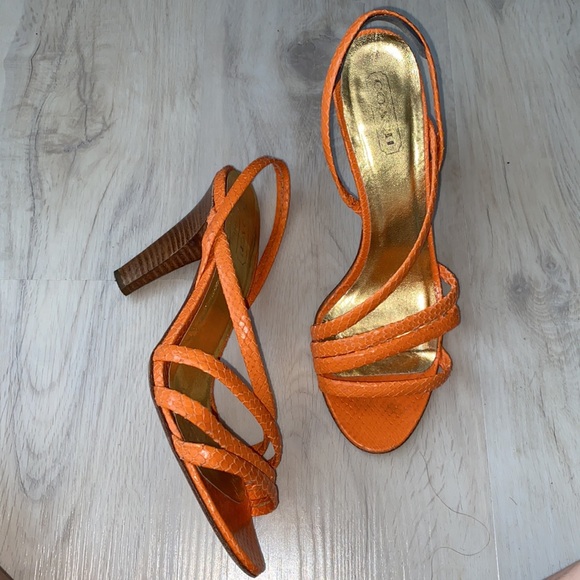 Coach Beatriz Printed Python Orange Heels - Picture 2 of 7